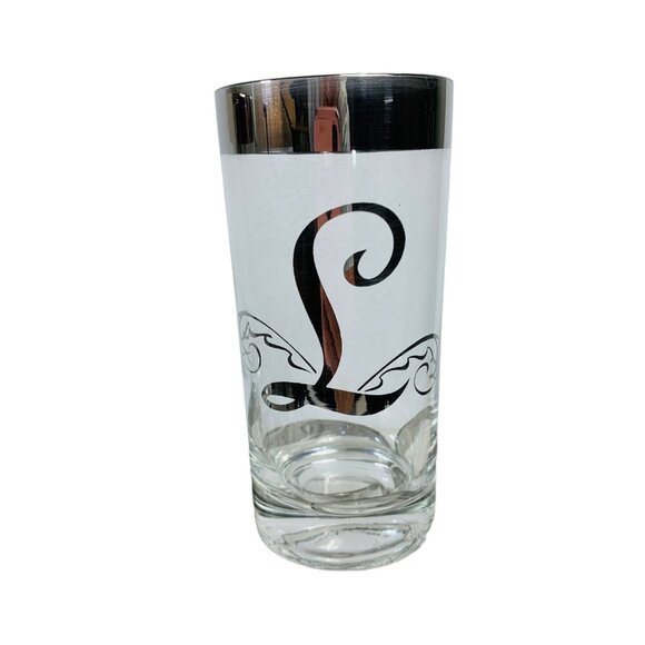 VTG Monogram Drinking Glasses Initial Letter L Dorothy Thorpe Set of 8 Silver MC - Picture 1 of 13